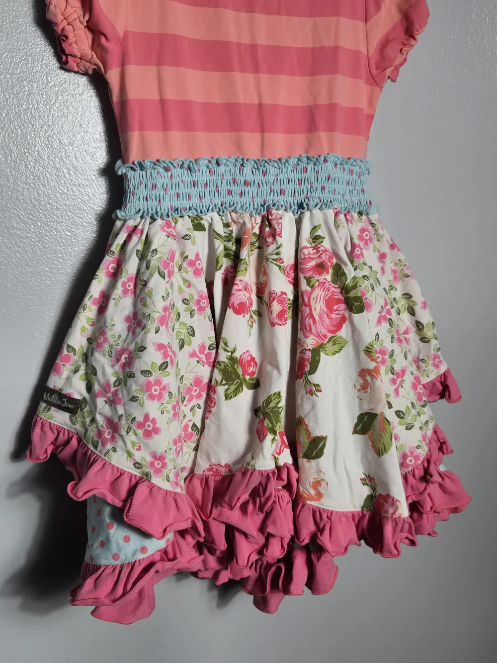 Matilda Jane Girls Striped Floral Ruffle Tiered Twirl Dress Shabby Chic Size 6